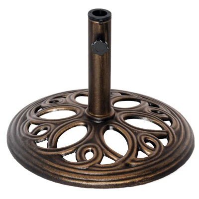 Outsunny 25lbs Cast Iron Round Patio Umbrella Base Stand, Umbrella Holder for Outdoor, Patio, Garden, Deck and Beach, Fit Dia. 1.5", 2" Pole, Bronze