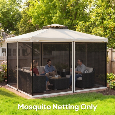 Outsunny Replacement Mosquito Netting for Gazebo 10' x 12' Black Screen Walls for Canopy with Zippers, Cream White