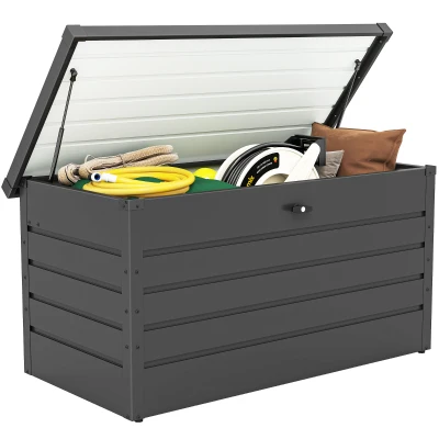 Outsunny Large Deck Box, Outdoor Storage Container with Lock for Pool Toys, Garden Tools, Furniture and Sports Equipment, Grey