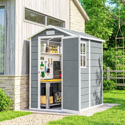 Outsunny 6' x 4' Outdoor Plastic Storage Shed with Floor & Lock, Gray