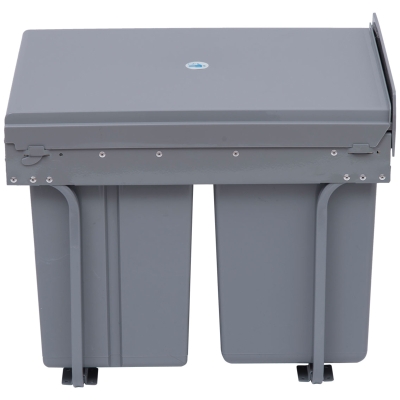 HOMCOM Pull Out Trash Can Under Cabinet, 10.6 Gallon (40L) Slide Out Garbage Can with 3 Removable Compartments, Grey