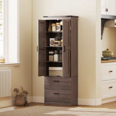 HOMCOM 67" Tall Kitchen Pantry Storage Cabinet, Kitchen Pantry Cabinet with Doors, Drawers and Adjustable Shelves