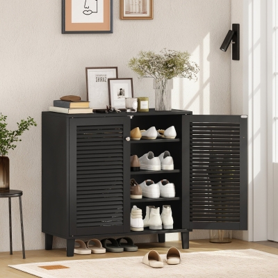 HOMCOM Shoe Cabinet with Adjustable Shelves Shoe Storage Cabinet with 2 Doors for Entryway Hallway Black