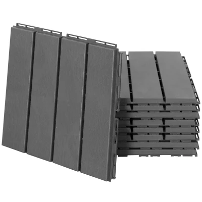 Outsunny 9 Pcs PP Interlocking Composite Deck Tile, 12" x 12" Outdoor Flooring Tiles for Indoor and Outdoor Use, Tools Free Assembly, Dark Grey