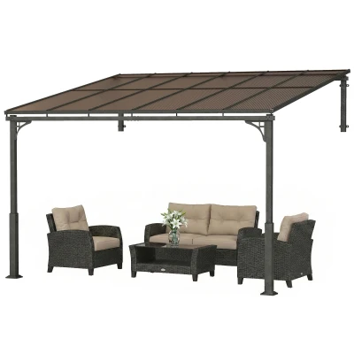 Outsunny 11' x 10' Outdoor Pergola, Wall Mounted Hardtop Lean-to Gazebo with Polycarbonate Roof and Metal-Aluminium Frame