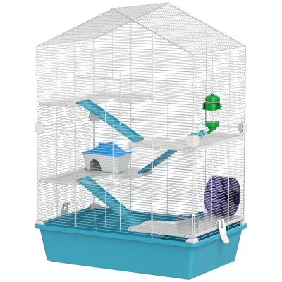 PawHut Large Hamster Cage, 5-Tier Small Animal House and Habitats for Gerbil Mice, Light Blue