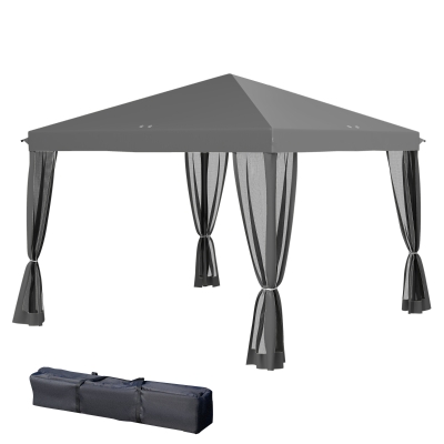 Outsunny 10' x 10' Pop Up Canopy Tent Gazebo, Foldable Canopy Tent with Zipper Mesh Sidewalls, Light Grey