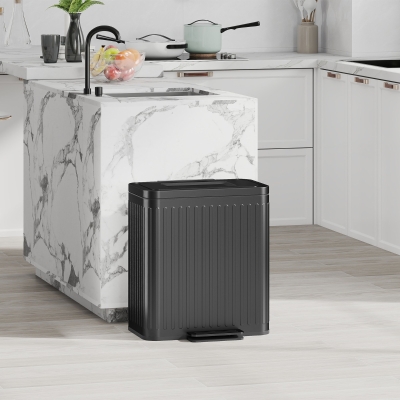 HOMCOM Trash Can, 2 x 5.3 Gallon (2 x 20 L) Garbage Can with Soft-Close Lid, Removable Inner Buckets for Kitchen Home Office