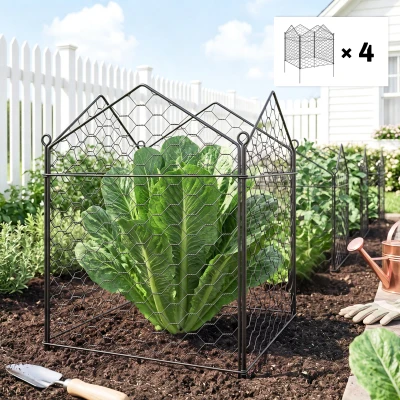 Outsunny 4 Pack Plant Cages, 12" x 14" Metal Cloches, Black