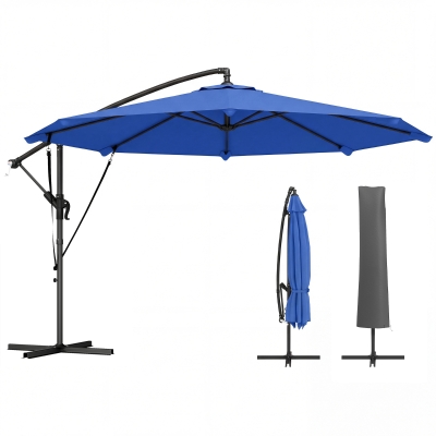 Outsunny 10FT Cantilever Patio Umbrella with 8 Ribs, Offset Patio Umbrella with Cover and Wind Ropes for Garden, Yard, Navy Blue