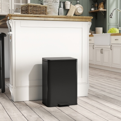 HOMCOM Garbage Bin, Soft-Close Trash Can with Foot Pedal, 5 Gallon (20 L) Garbage Can with Removable Inner Bucket, Matte Black