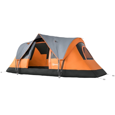 Outsunny 5 Person Family Tent, Outdoor Camping Tent with Lighting Hook, Carrying Bag for Camping, Hiking and Travelling, Orange