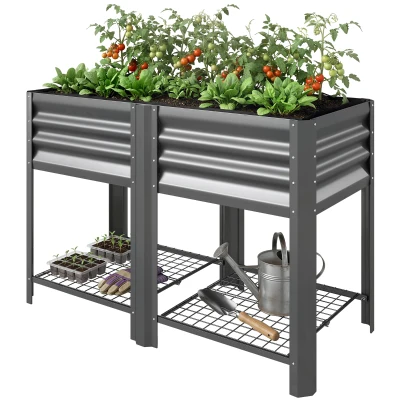 Outsunny Raised Garden Bed with Legs Storage Shelf Elevated Planter Box 31.5" for Flowers Vegetables Dark Grey