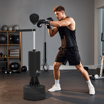 Soozier Freestanding Boxing Punch Bag Stand with 360° Rotating Flexible Arm, Speed Ball, Waterable and Sandable Base, Black