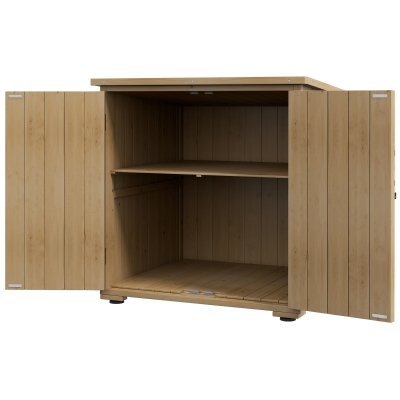 Outsunny Wooden Outdoor Storage Cabinet, Garden Shed Potting Shed with Shelf and Double Doors, Natural