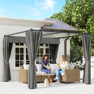 Outsunny 10' x 10' Retractable Pergola Canopy with Sidewalls, Metal Outdoor Gazebo Sun Shade Shelter, Dark Grey