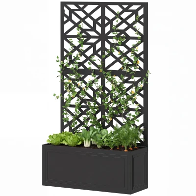 Outsunny Metal Raised Garden Bed with Trellis for Climbing Plants, Freestanding or Wall Mounted Flower Bed with Privacy Panel