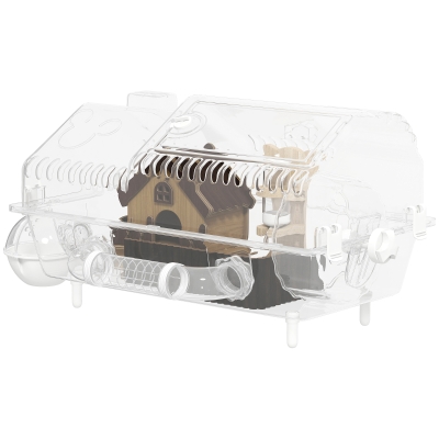 PawHut Hamster Cage with Wheel & Hideout, Clear Pet Habitat, 21.5"