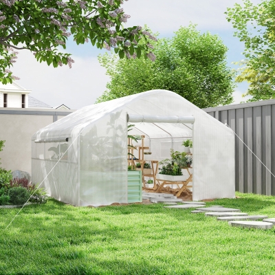 Outsunny Walk-in Tunnel Greenhouse with Galvanized Steel Frame and Windows, Garden Planting Warm House, 13' x 10' x 6.5' , White