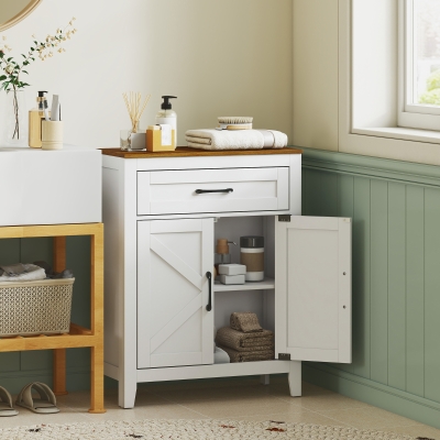 HOMCOM Farmhouse Bathroom Storage Cabinet, Bathroom Cabinet with Barn Doors and Adjustable Shelf, White