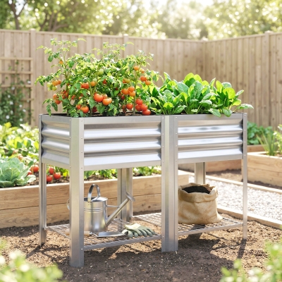 Outsunny Raised Garden Bed with Legs Storage Shelf Elevated Planter Box 31.5" for Flowers Vegetables Silver