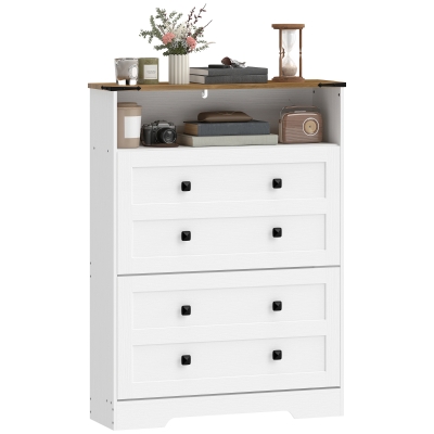 HOMCOM Shoe Cabinet with 2 Flip Drawers, Narrow Shoe Storage Cabinet, White