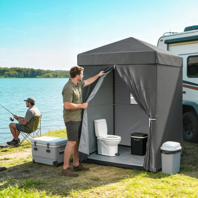 Outsunny 5 x 5 ft Compact Pop Up Canopy Tent, UPF 50+ Changing Room, Portable Instant Privacy Canopy with Mesh Window, Dark Grey