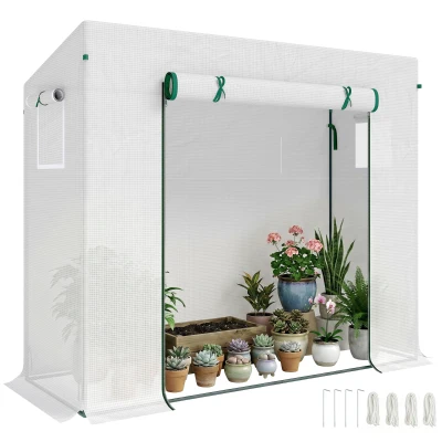 Outsunny 6.6' x 2.5' x 5.5' Patio Hot House, Walk-in Garden Greenhouse with Steel Frame, Door, Window for Balcony, Patio, White