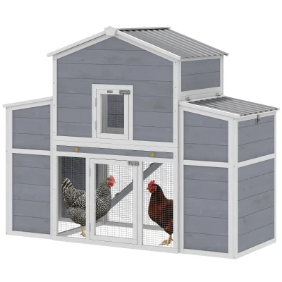 PawHut 66.5" Large Chicken Coop, Wooden Chicken House with 2 Nesting Boxes, Sliding Tray & Ramp, for Outdoor Backyard Farm
