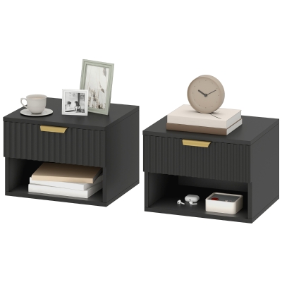 HOMCOM Floating Nightstands, Wall Mounted Bedside Tables Set of 2 with Drawer and Open Shelf, Black