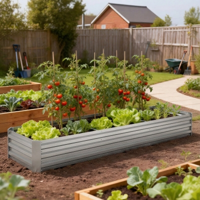 Outsunny 8' x 2' x 1' Galvanized Raised Bed, Large Elevated Planter Box for Growing Flowers, Herbs and Vegetables, Silver