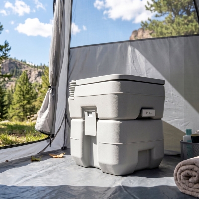 Outsunny Portable Toilet for Adults, Travel Toilet with 2 Detachable Tanks, Camping Toilet for Trips, 5.3 Gallon (20L), Grey