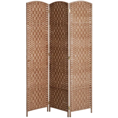 HOMCOM 6ft Folding Room Divider, 3 Panel Wall Partition with Wooden Frame for Bedroom, Home Office, Natural