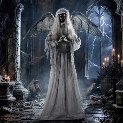 HOMCOM Halloween Animated Standing Crying Angel Decoration with Sound and Touch Activated
