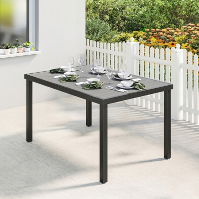 Outsunny Rectangular Patio Table for 6, Outdoor Dining Table with Wood-Plastic Composite Top and Steel Frame for Garden, Grey