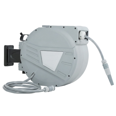 Outsunny Retractable Garden Hose Reel, 1/2" x 98ft Wall Mounted Hose Reel with Auto Retraction, Self-Locking, Grey