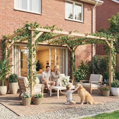 Outsunny 10' x 13' Wooden Pergola, Outdoor Pergola Gazebo Grape Trellis with Triangle Supports, Concrete Anchors, Nature Wood