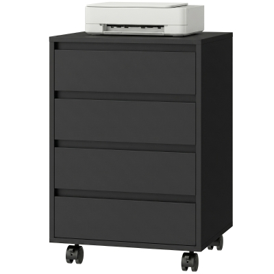 HOMCOM 4 Drawer File Cabinet, Vertical Filing Cabinet with Wheels, Modern Printer Stand for Home Office, Black