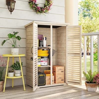 Outsunny 30" x 20" x 47" Wooden Garden Shed, Outdoor Storage Shed with Waterproof Asphalt Roof, Shelves, Natural