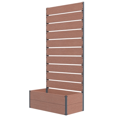 Outsunny Raised Garden Bed with Trellis, Freestanding Elevated Planter Box for Climbing Vines, 28" x 15" x 59", Light Brown