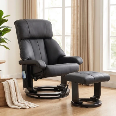 HOMCOM Massage Recliner Chair with Ottoman, 360° Swivel, Black