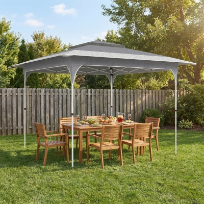 Outsunny 11.5 x 11.5 ft Pop Up Canopy Tent with 1-Button Push Easy Setup, UPF 50+ 2-Tier Instant Canopy with Carry Bag, Dark Grey