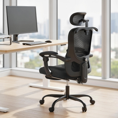 HOMCOM Office Chair, Ergonomic Mesh Computer Desk Chair with Adjustable Headrest, Lumbar Support, Black