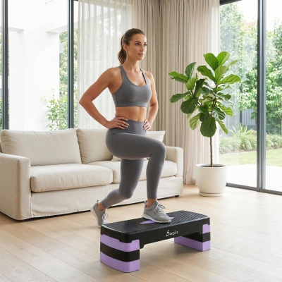 Soozier Aerobic Exercise Step Platform, 4"/6"/8" Adjustable Aerobic Stepper with Risers, Workout Stepper for Home Gym, Purple