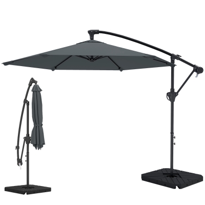 Outsunny 9.7 ft Offset Patio Umbrella with Water/Sand Fillable Weights, Garden Hanging Parasol with Locking Latch, Dark Grey