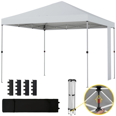 Outsunny 9.6 x 9.6 ft Pop Up Canopy Tent with Pockets, UPF 50+ 1-Button Push Outdoor Instant Canopy with Sandbags, Wheeled Bag