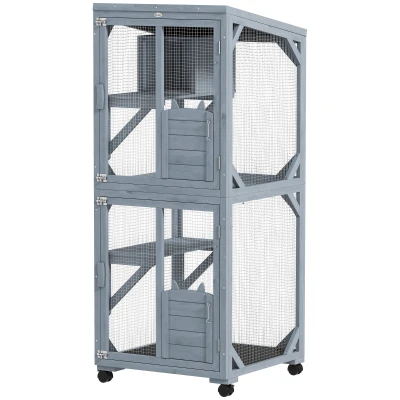 PawHut Movable Catio Outdoor Cat Enclosure with Resting Box, 3 Jumping Platforms, Waterproof Asphalt Roof for Outdoor Indoor
