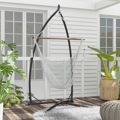 Outsunny Hammock Chair Stand, Hanging Heavy Duty Steel Frame Hammock Stand Only with Chain for Indoor & Outdoor Use, Black