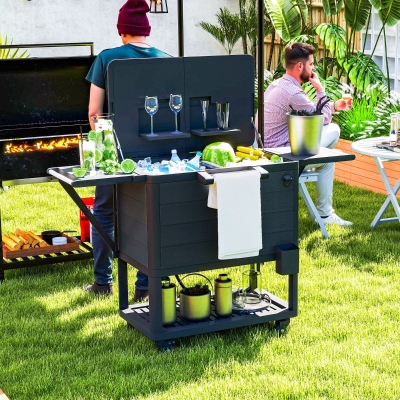 Outsunny 104 Quart Large Capacity Outdoor Cooler Cart, Patio Rolling Ice Chest with Bottle Opener Shelves Wheels, Black