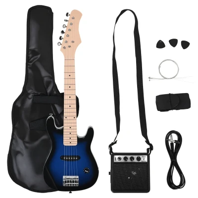HOMCOM 30 Inch Electric Guitar 3/4 Size Beginner Starter Kit with 5W Amplifier, Strap, Strings, Picks, Carrying Case, Blue